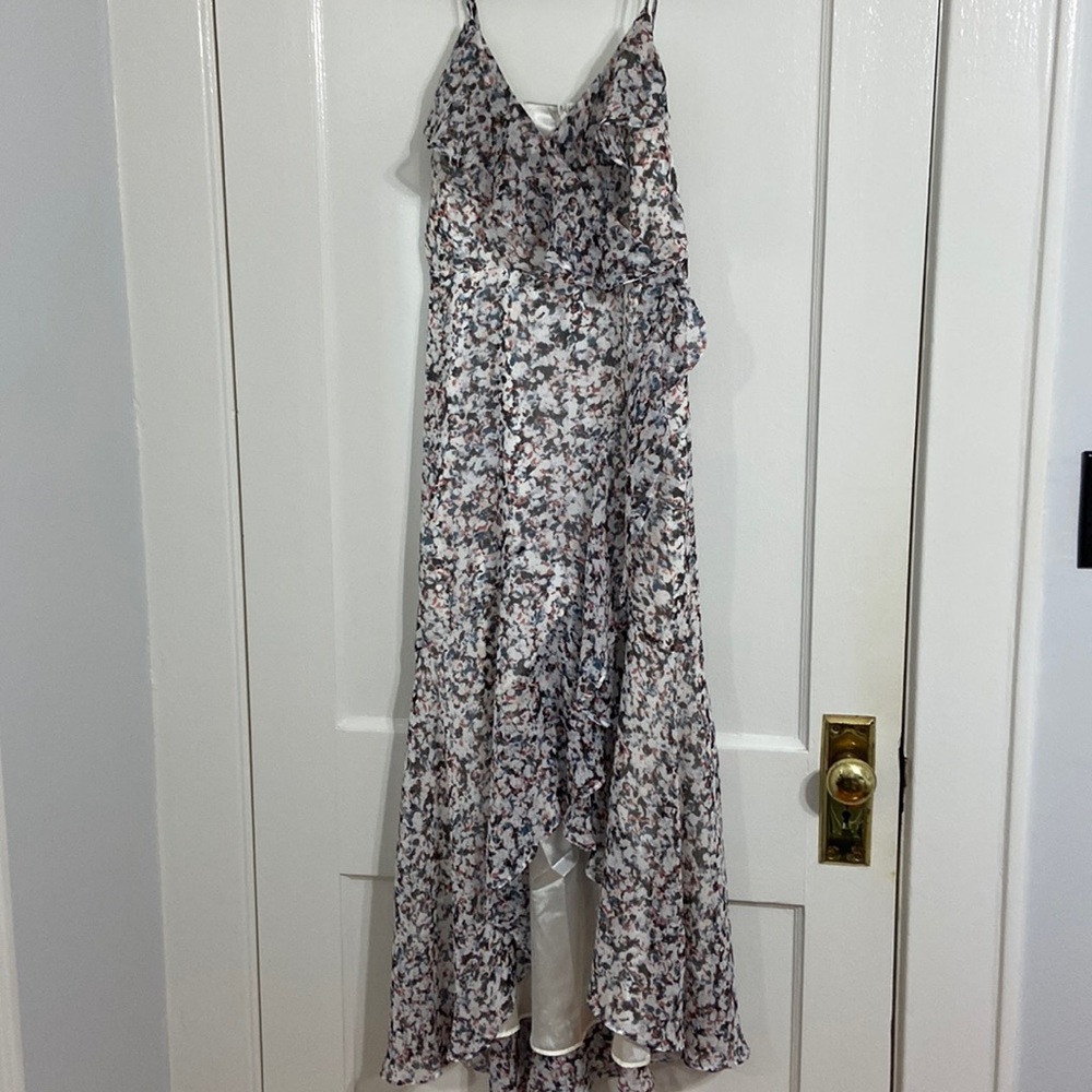 Express Ruffle Wrap Hi-Lo Maxi Dress